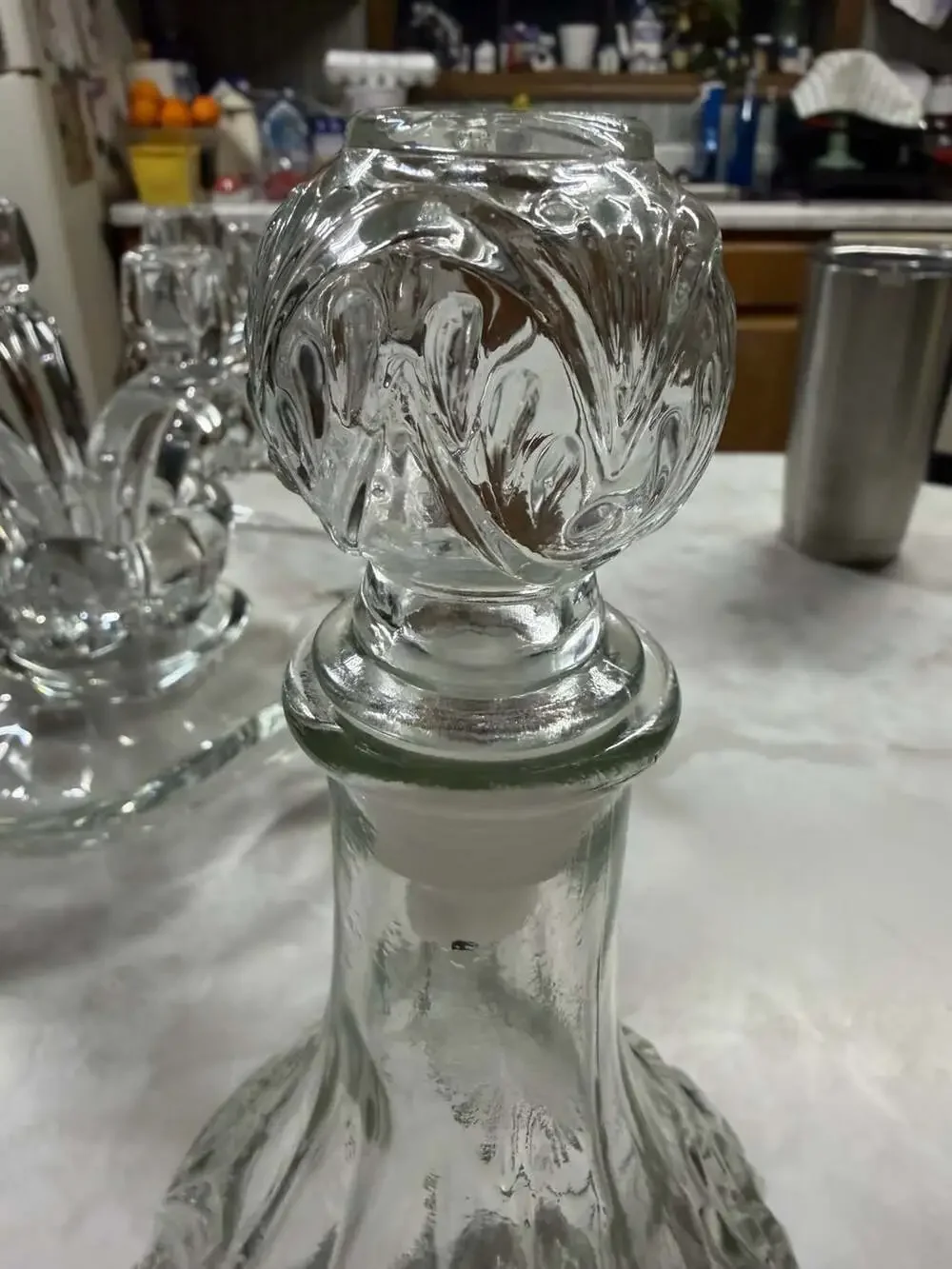 Anchor Hocking Medallion Clear Pressed Glass Decanter with Stopper